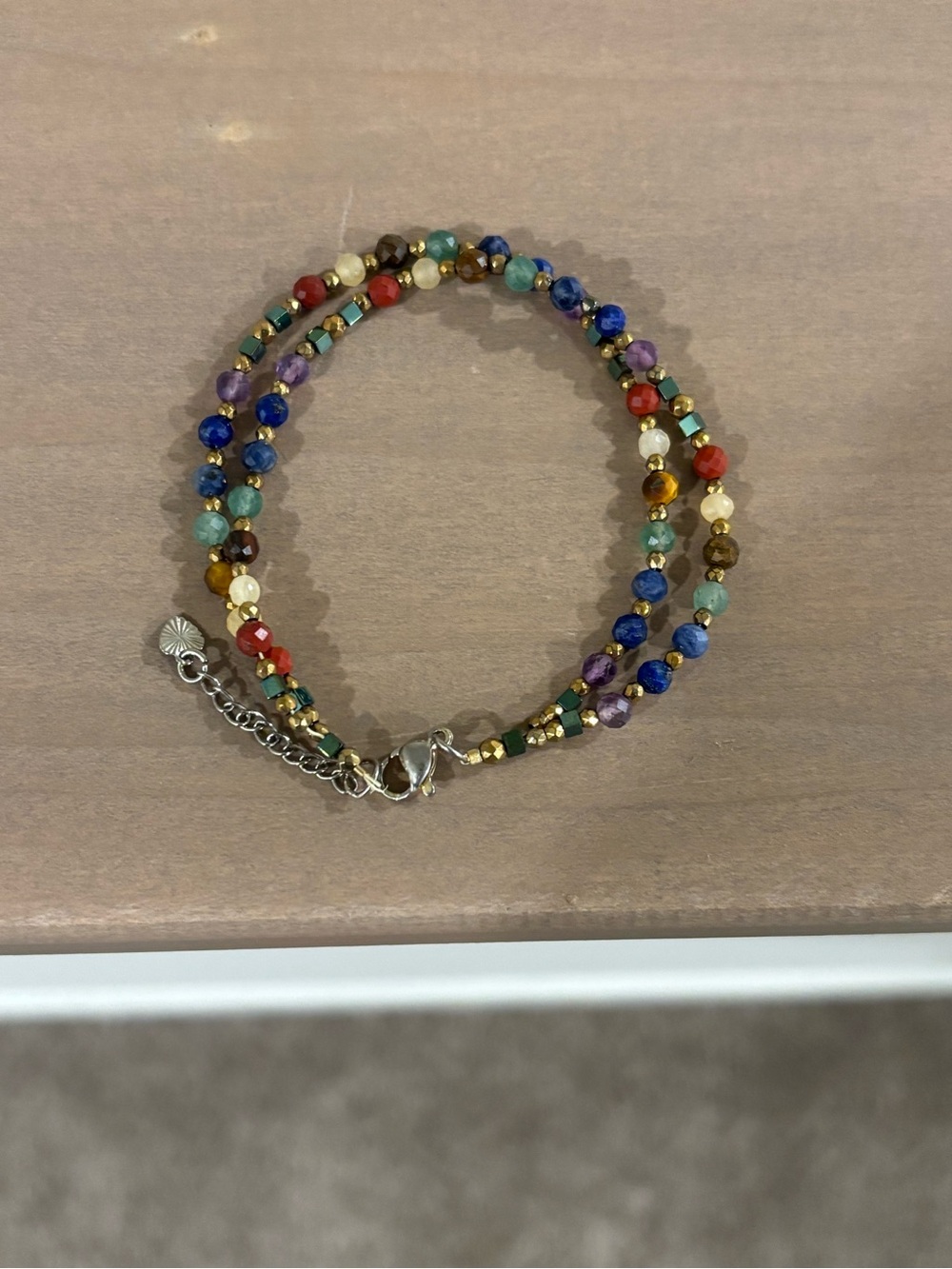 Multicolor Gemstone Beaded Wrap Bracelet with Gold Accents